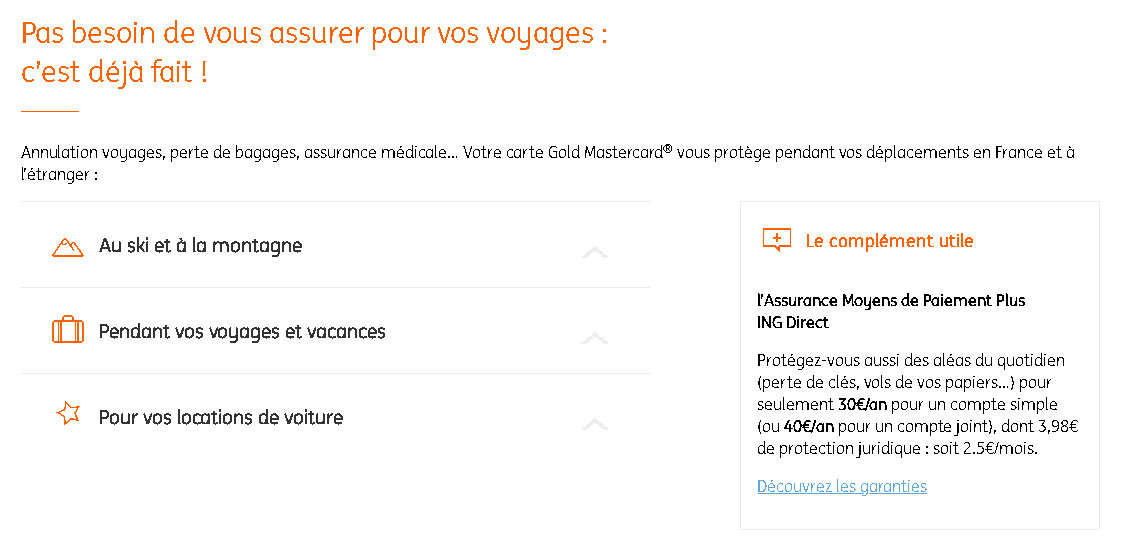 Les garanties d’assistance et d’assurance offertes avec la carte d'ING Direct