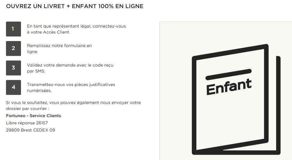 démarches de souscription au Livret + enfant de Fortuneo
