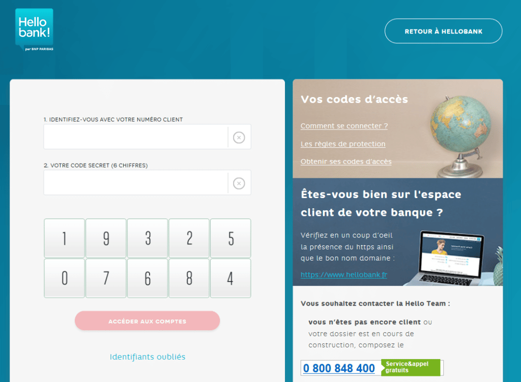 espace client Hello bank!