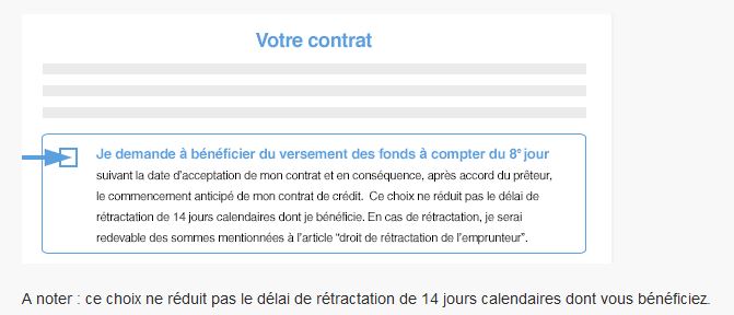 versement fond sous 8 jours contrat cetelem