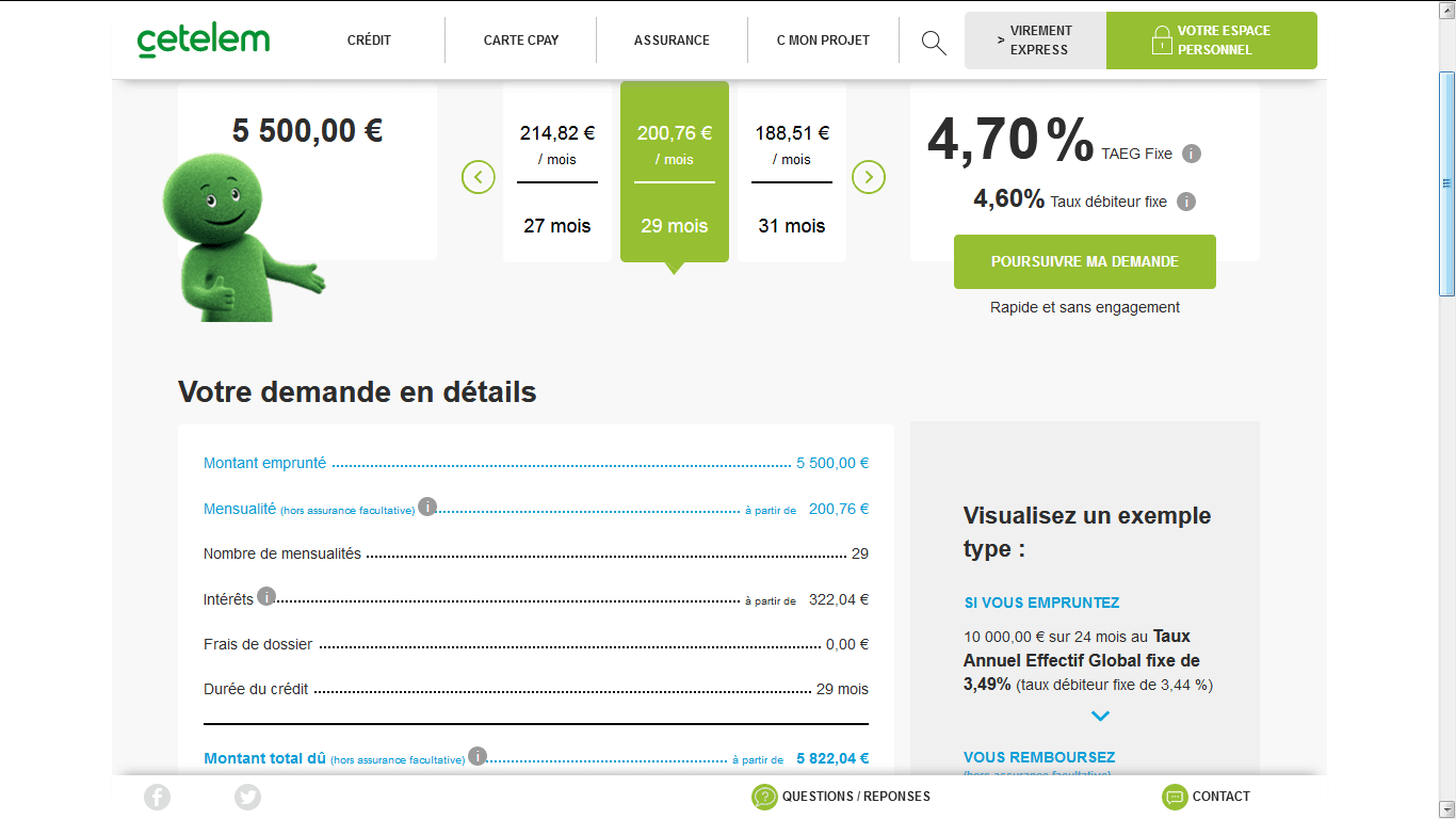 box de simulation de Cetelem