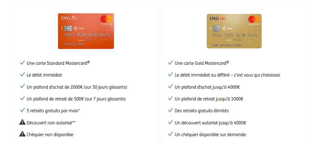 tarifs comparaison ING