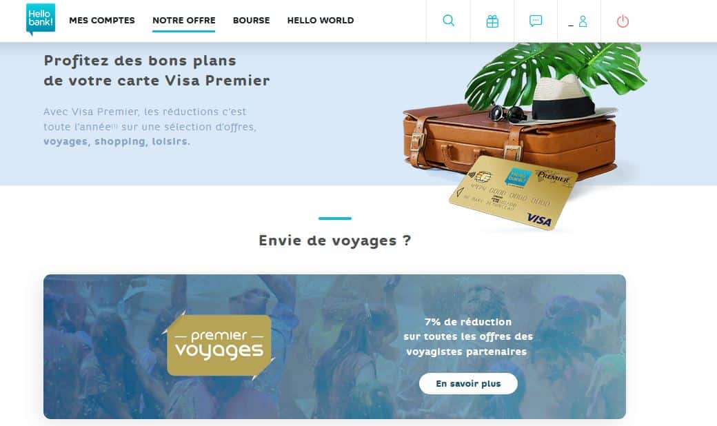 Carte Visa Premier Hello bank! avis avantages partenaires