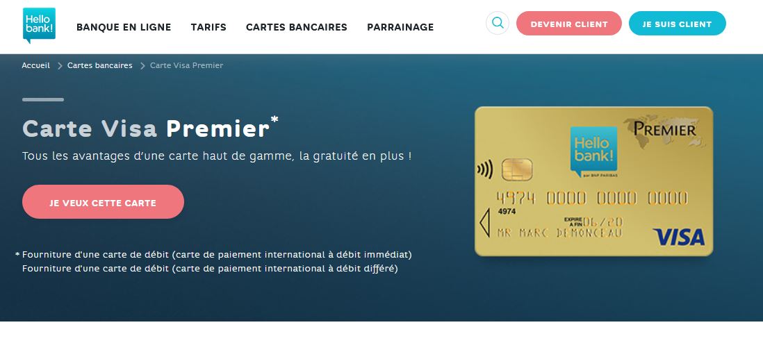 Carte Visa Premier Hello bank! avis