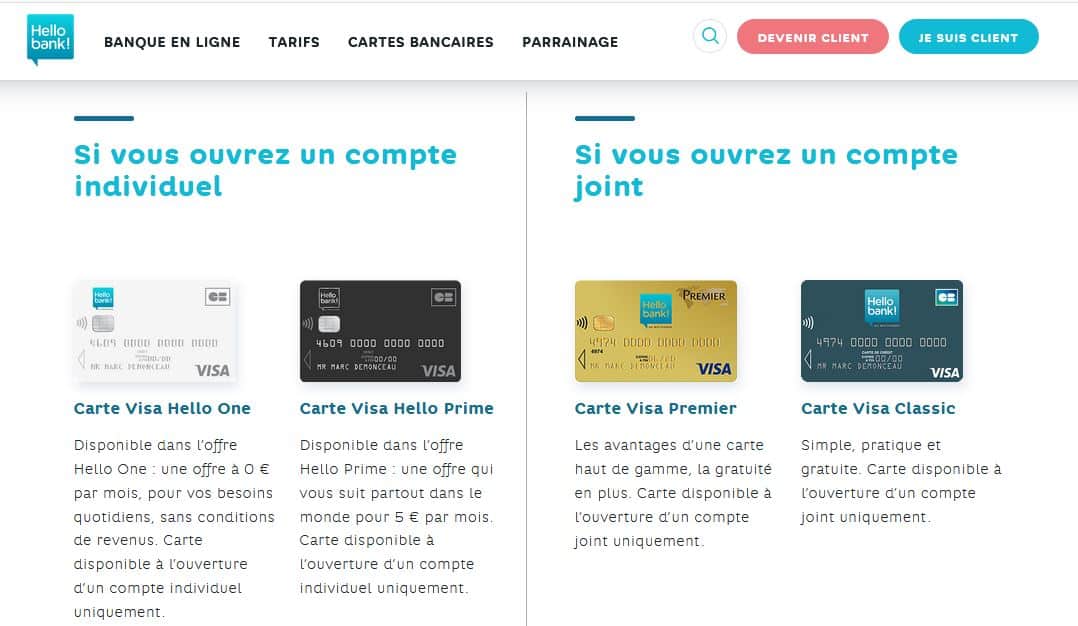 cartes bancaires gratuites Hello bank!
