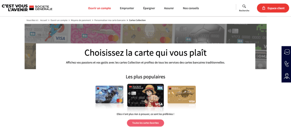 Choisir une carte bancaire personnalisée Société Générale