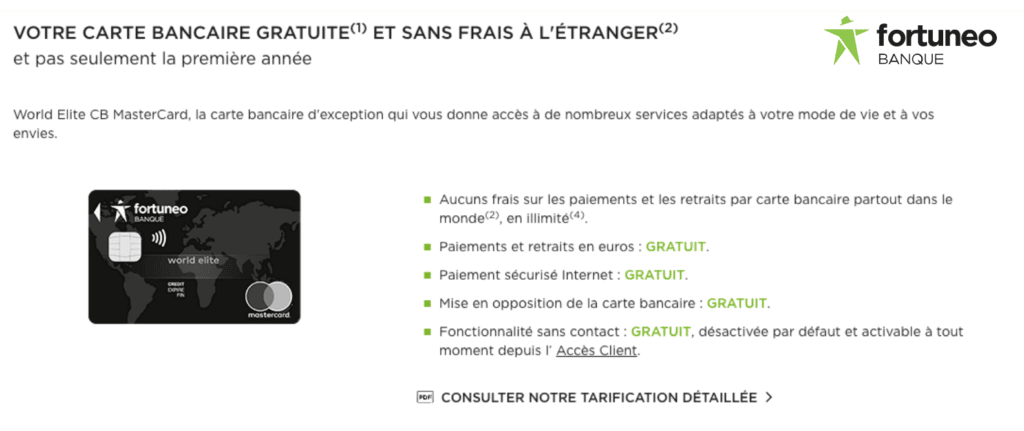tarif carte bancaire noire Fortuneo