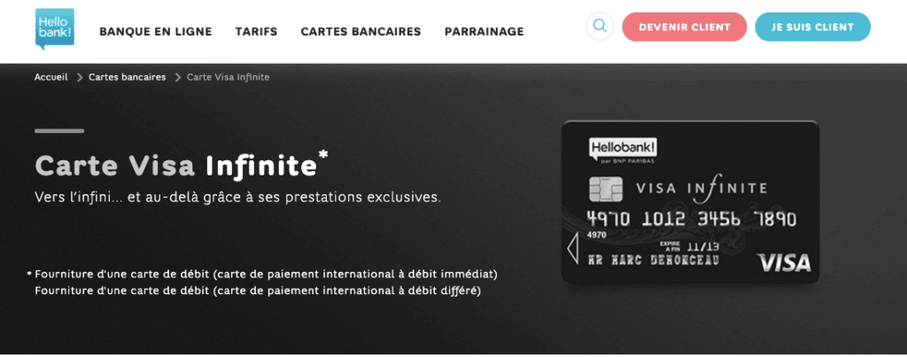 Carte bleue noire Hello bank!