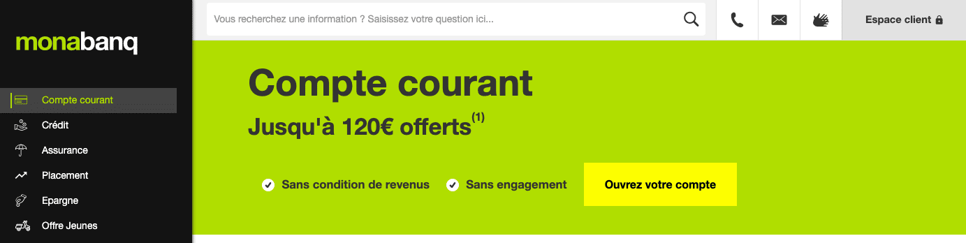 Ouvrir un premier compte bancaire en ligne Monabanq 120€ offerts