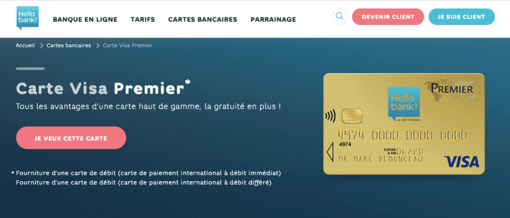 Visa Premier gratuite Hello bank!