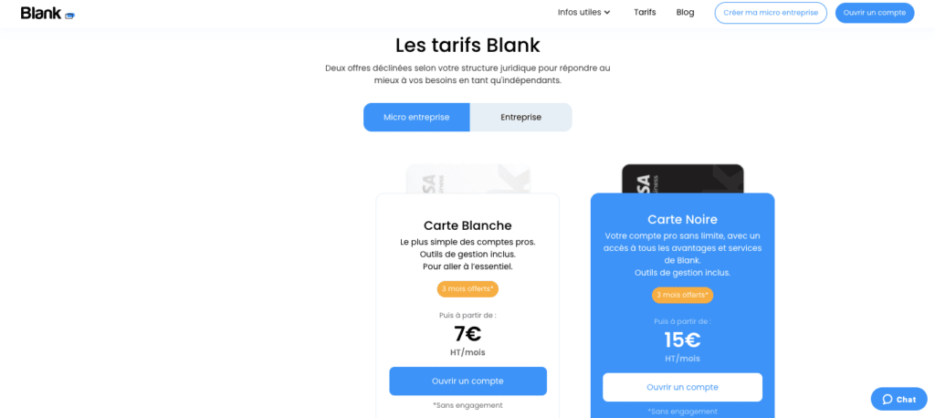 Avis Blank : les tarifs