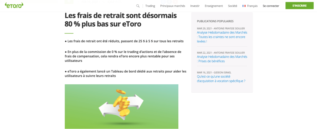 Avis retrait eToro : frais de retrait