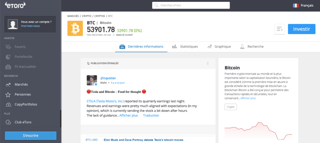 Trader Bitcoin Etoro via CFD