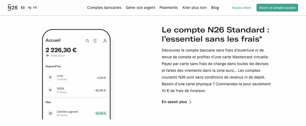Tarifs N26 Standard