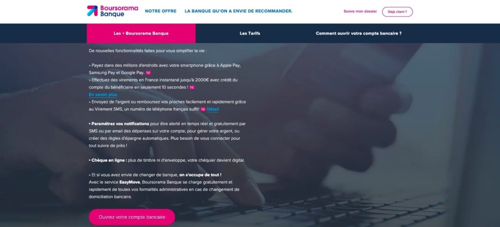 Banque en ligne avec découvert autorisé et dépôt de chèque