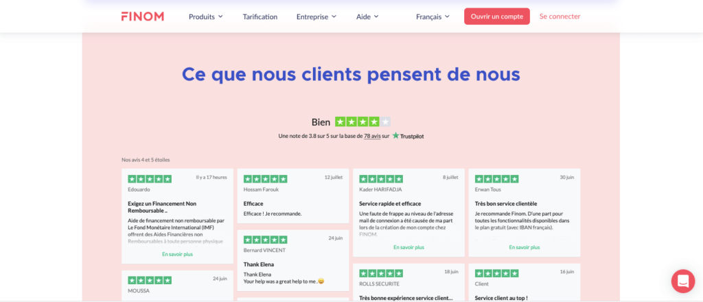 Les avis clients Finom
