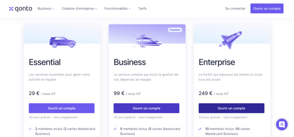 Qonto avantages comptes pro