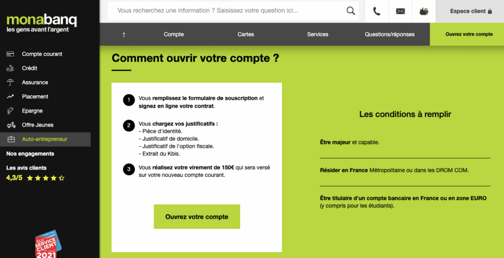 Avis compte auto-entrepreneur monabanq 