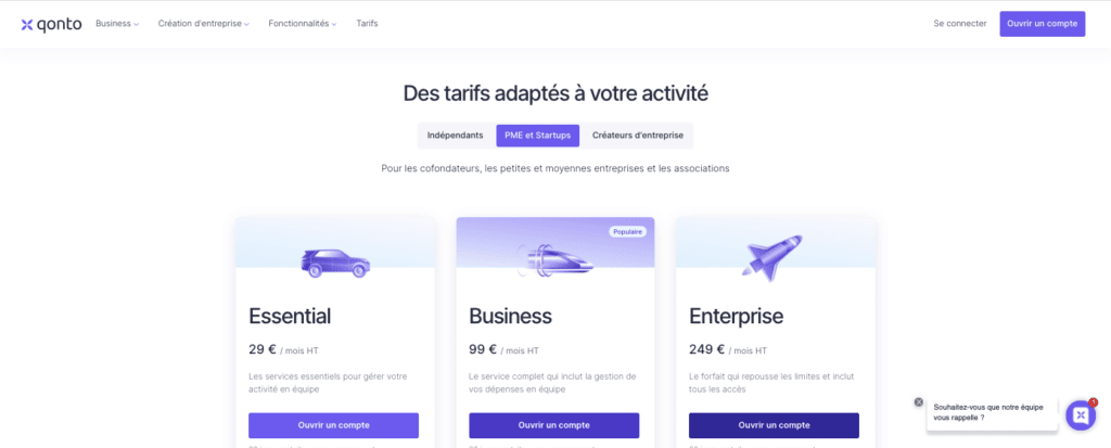 Choisir compte Qonto société