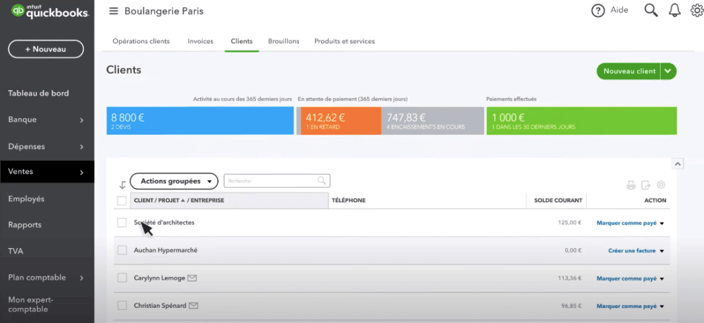 Quickbooks avis gestion clients