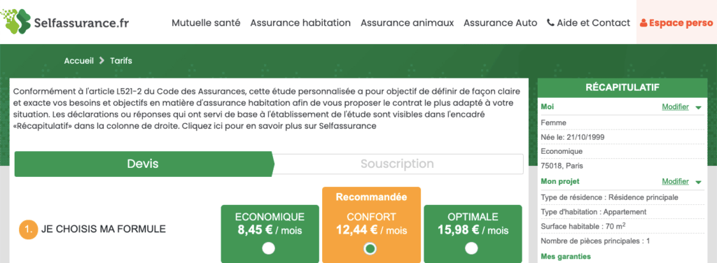 Self assurance avis tarifs