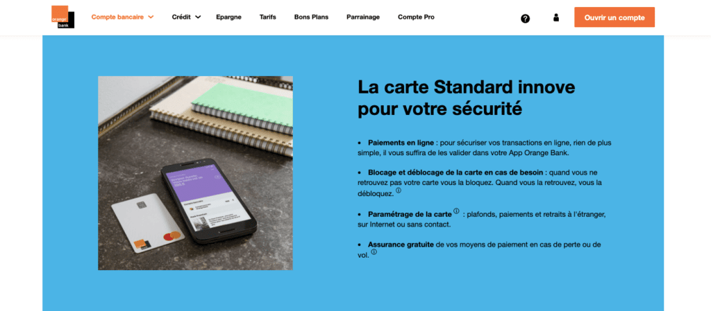 Carte standard Orange Bank avis assurance 