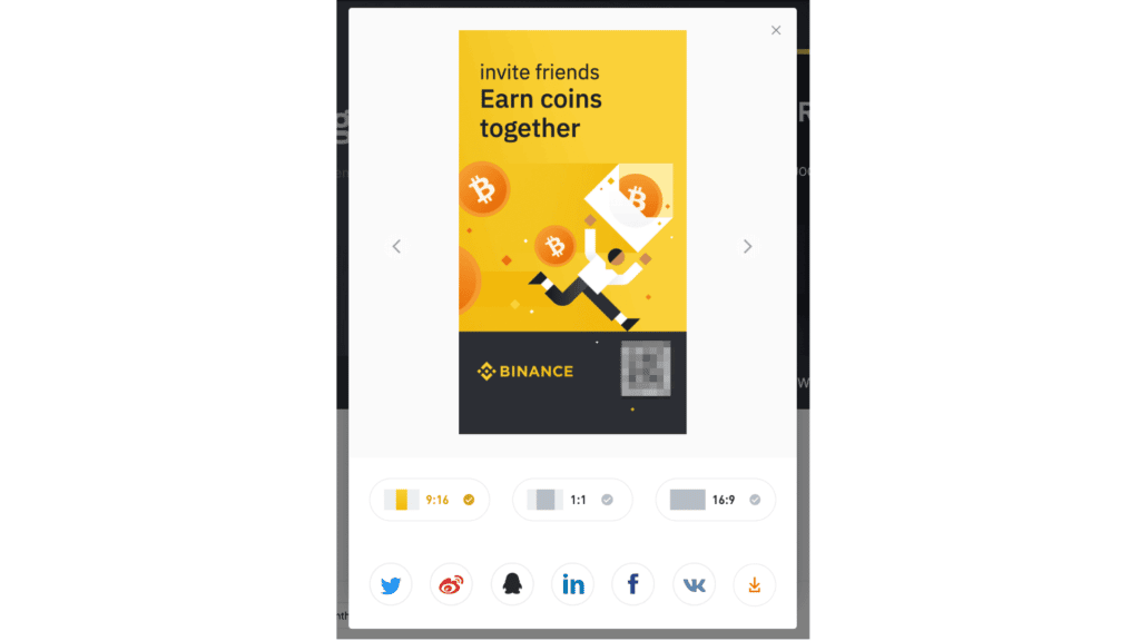 Partage lien parrainage Binance