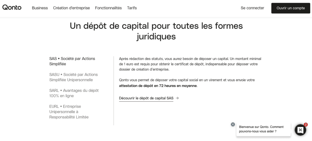 Dépot de capital en ligne avec un compte bancaire pro