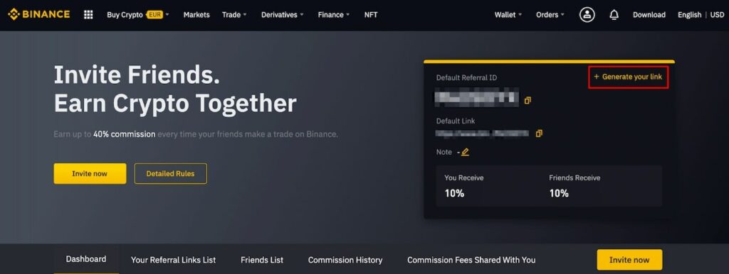 Parrainage Binance génération lien