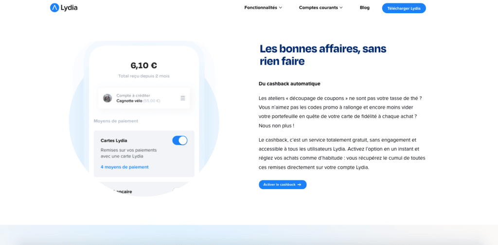 Lydia code promo Cashback
