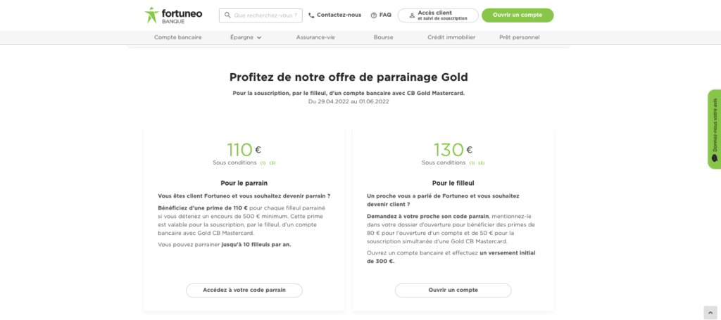 Offre de parrainage Fortuneo 130 euros