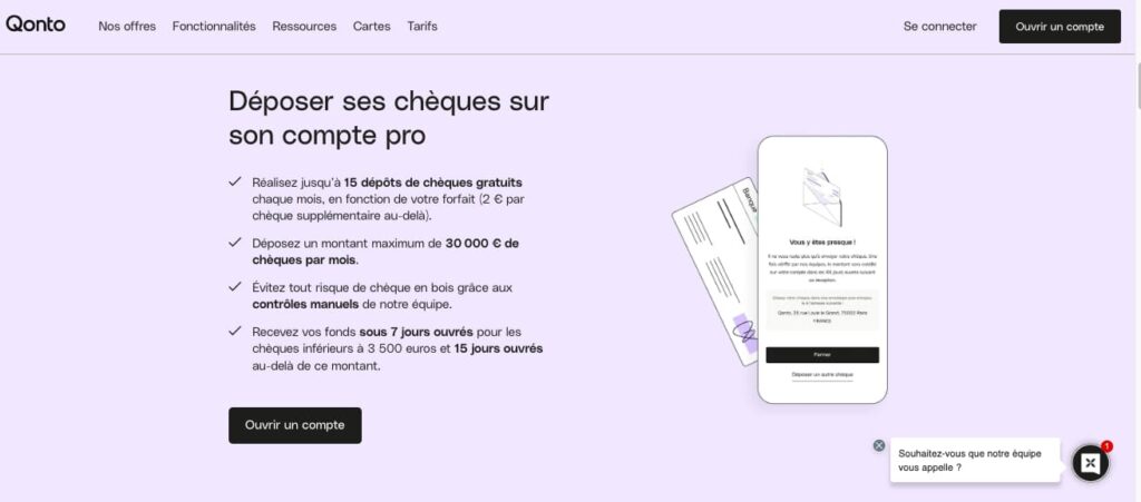 Frais depot chèque compte pro
