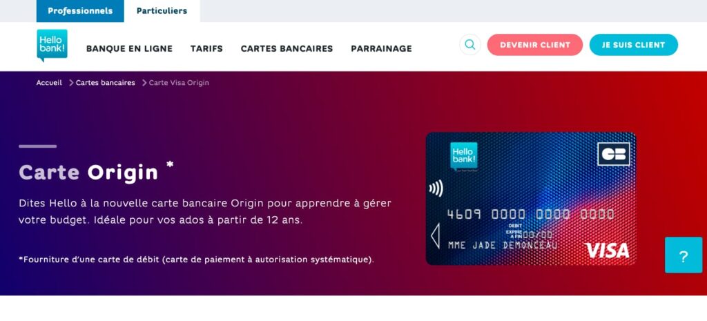 Hello bank! carte bancaire mineur