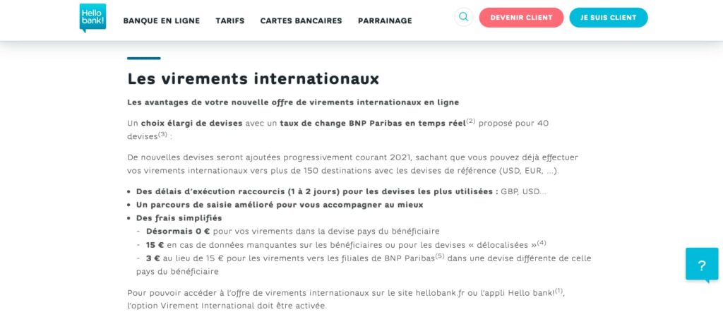Hello bank! virement international frais