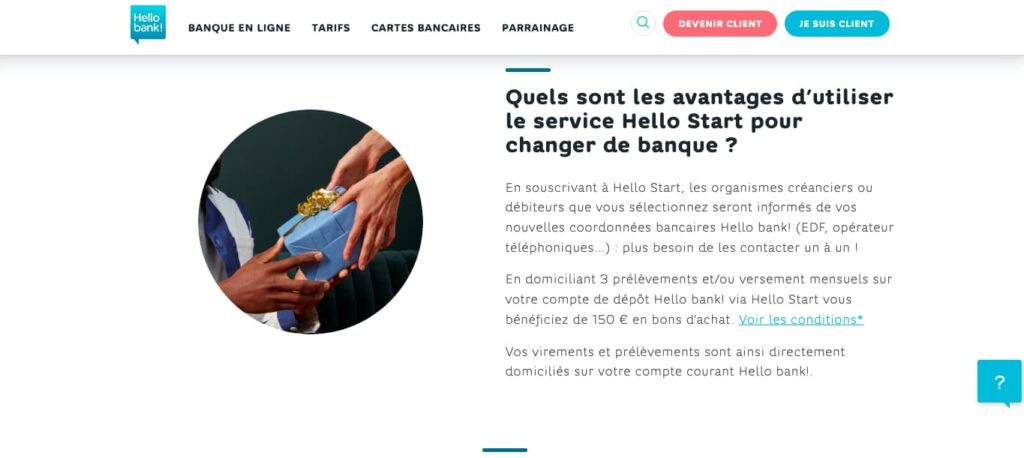 Prime Hello bank! domciliation