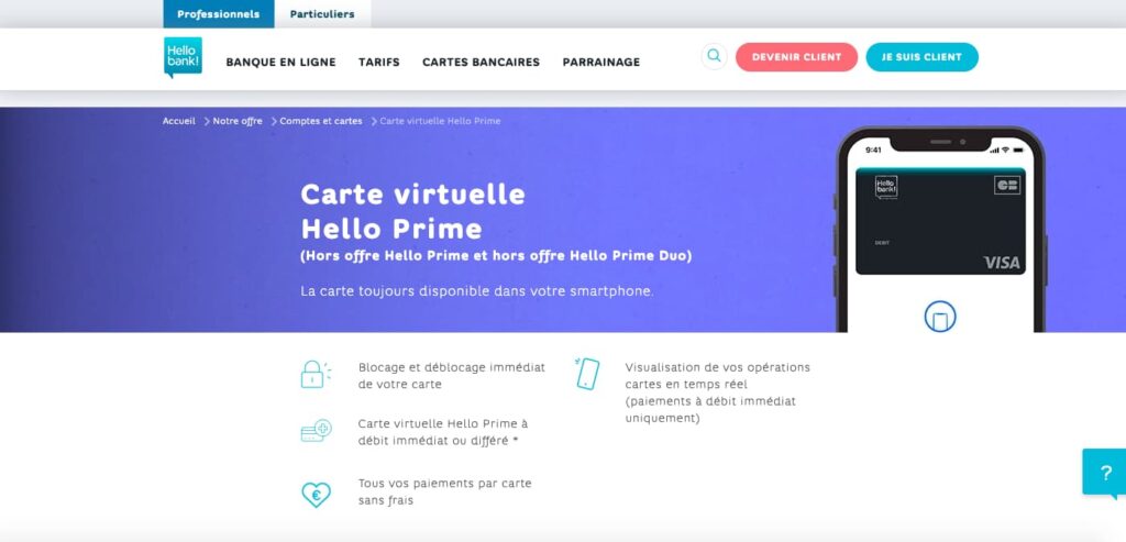 Carte bancaire Hello Prime Duo
