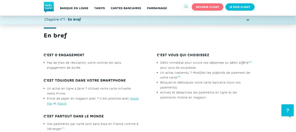 Tarif carte virtuelle Hello bank!