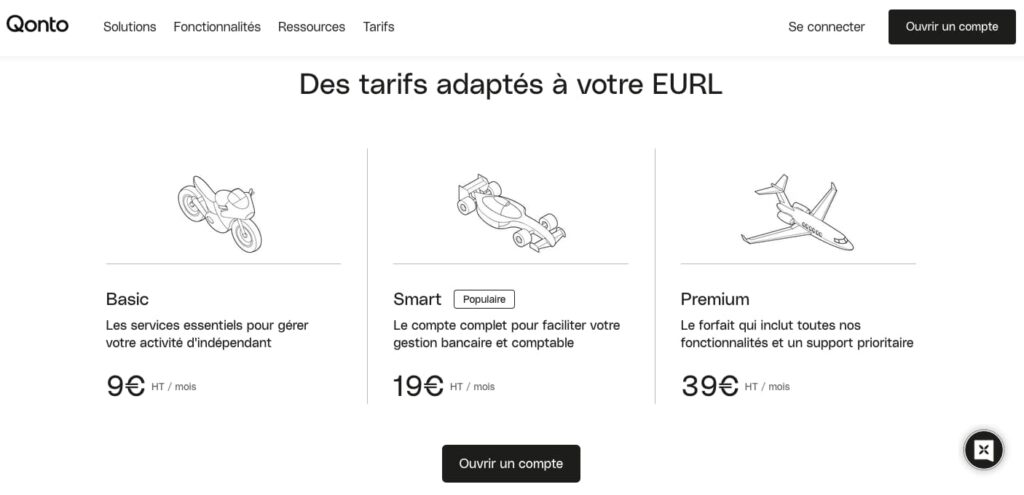 Prix compte pro EURL