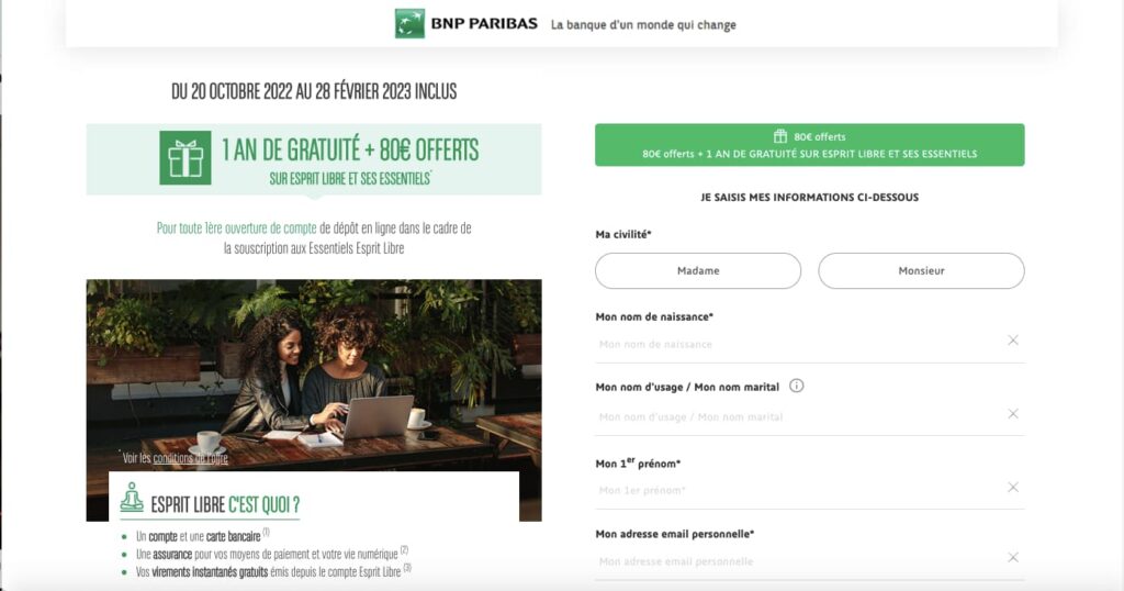 BNP Paribas offre de bienvenue
