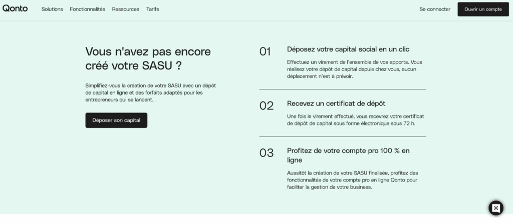 Depot capital création sasu