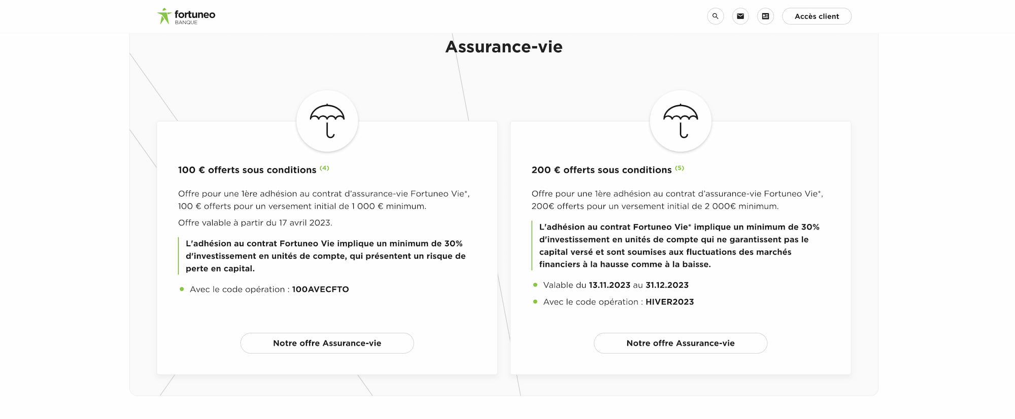 conditions offre 100 euros Fortuneo l’assurance-vie