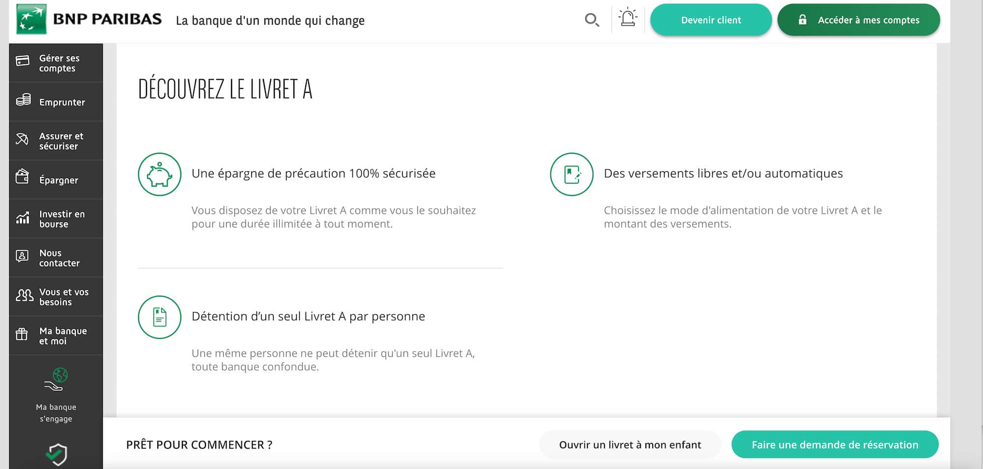 Conditions Livret A BNP