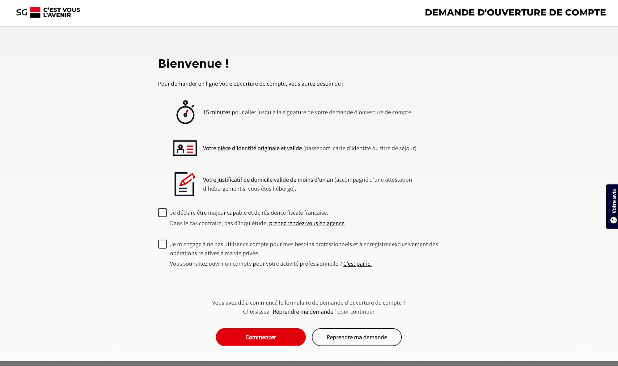 délai démarches ouverture compte société générale
