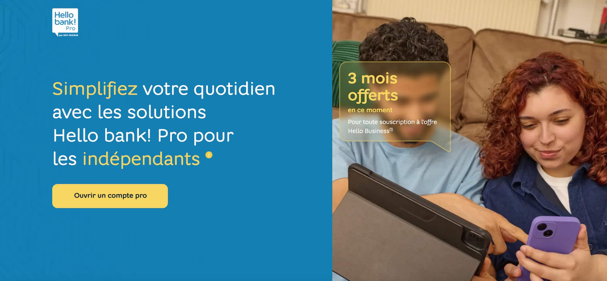 offre 3 mois offerts Hello bank pro